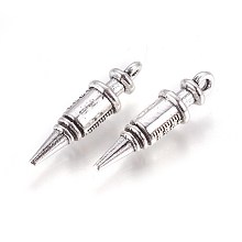 Honeyhandy Tibetan Style Zinc Alloy Pendants, Syringe Shape, Antique Silver, 25x6.5mm, Hole: 1.8mm