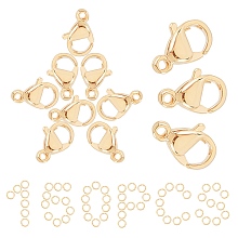 SUNNYCLUE 1 Box 150Pcs 18K Gold Plated 9mm Lobster Clasp Jump Rings 50 Stainless Steel Lobster Claw Clasp with 100 Jump Rings Jewelry Findings for DIY Bracelet Keychain Making