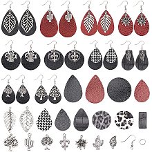 SUNNYCLUE DIY PU Leather Dangle Earring Making Kits, include PU Leather & Alloy Pendants, Iron Close but Unsoldered Jump Rings and Brass Earring Hooks, Mixed Color