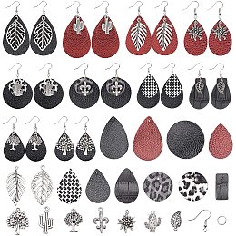 SUNNYCLUE DIY PU Leather Dangle Earring Making Kits, include PU Leather & Alloy Pendants, Iron Close but Unsoldered Jump Rings and Brass Earring Hooks, Mixed Color