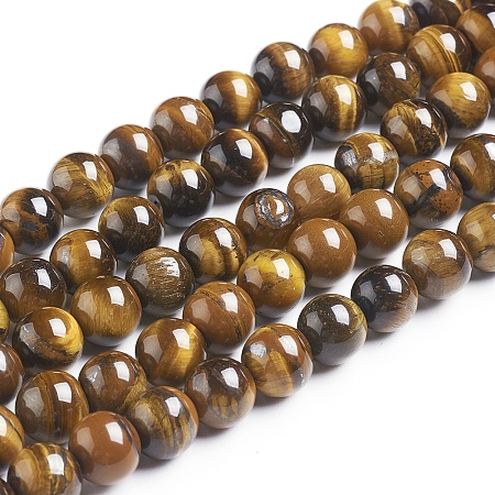 ARRICRAFT Natural Tiger Eye Beads Strands, Round, Grade B, 10mm, Hole: 1mm, about 40pcs/strand