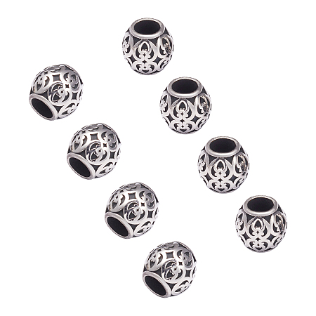 Unicraftale 316 Stainless Steel European Beads, Large Hole Beads, Barrel, Antique Silver, 8.5x8.5mm, Hole: 4.5mm; 10pcs/box