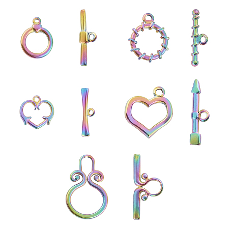Unicraftale Vacuum Plating 304 Stainless Steel Toggle Clasps, Mixed Shapes, Multi-color, 5sets/box