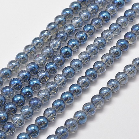 Arricraft Electroplate Synthetic Crackle Quartz Bead Strands, Round Full Rainbow Plated, Steel Blue, 8mm, Hole: 1mm, about 50pcs/strand, 15.7 inches