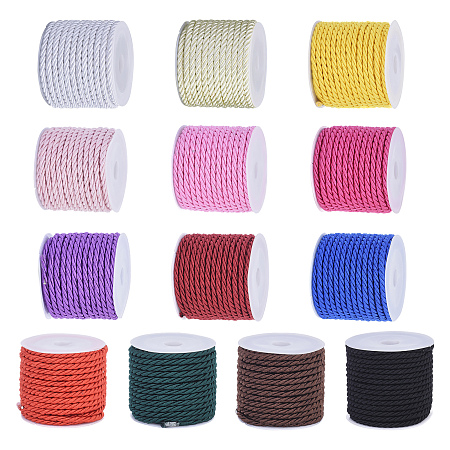 Olycraft Polyester Cord, Twisted Cord, for Home Decorate, Upholstery, Curtain Tieback, Honor Cord, Mixed Color, 3mm; about 5m/roll, 13rolls/set