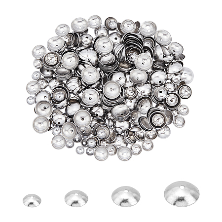 UNICRAFTALE 304 Stainless Steel Bead Caps, Apetalous, Stainless Steel Color, 3~6mm, Hole: 0.5~0.8mm, 400pcs/box