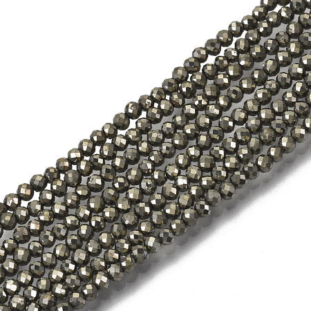 Arricraft Natural Pyrite Beads Strands, Faceted, Round, 2mm, Hole: 0.5mm, about 191~194pcs/Strand, 15.20''(38.6cm)