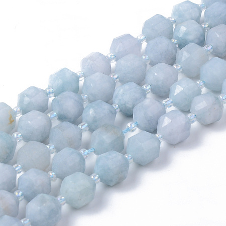 ARRICRAFT Natural Aquamarine Beads Strands, Round, Dyed, Faceted, 8~9x10mm, Hole: 1.2mm, about 33~35pcs/strand, 15.16inches(38.5cm)