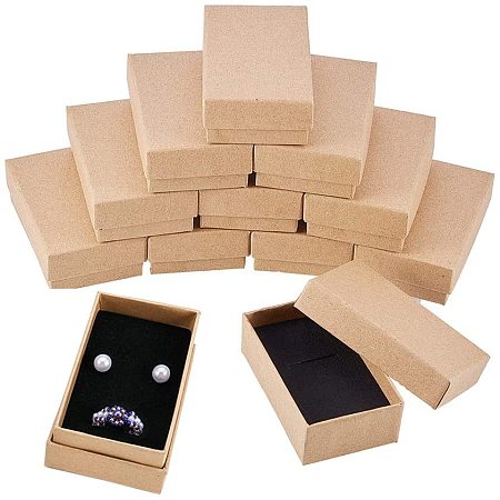 Cardboard Jewelry Set Box, for Ring, Necklace, Rectangle, Tan, 8x5x3cm