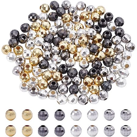 NBEADS Faceted Round Brass Spacer Beads, Mixed Color, 5mm, Hole: 2mm, 120pcs/box