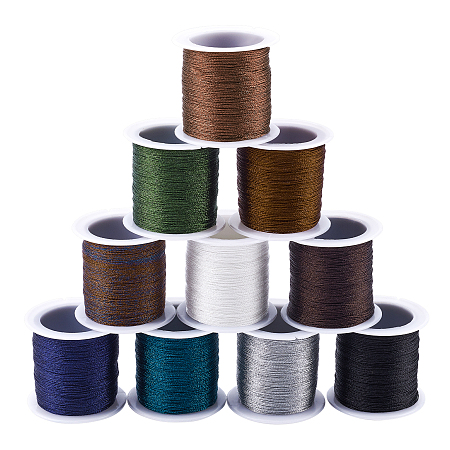 Polyester Braided Metallic Cord, for DIY Braided Bracelets Making and Embroidery, Mixed Color, 0.4mm, 6-Ply; 50m/roll; 10colors, 1roll/color, 10rolls/set