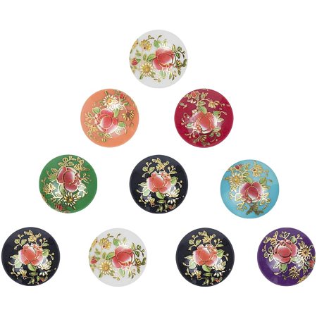 Printed Glass Cabochons, Half Round/Dome with Floral Pattern, Mixed Color, 25x7mm, 10pcs/box
