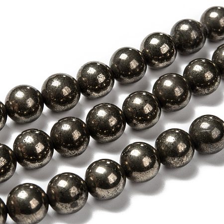 Arricraft Natural Pyrite Beads Strands, Round, 10mm, Hole: 1mm, about 40pcs/strand, 15.74 inches