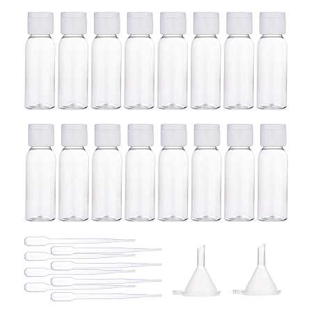 Transparent Flip Cap Round Shoulder Plastic Bottle, with Dropper and Funnel Hopper, Clear, 8.5cm; Capacity: 30ml, 32pcs/set