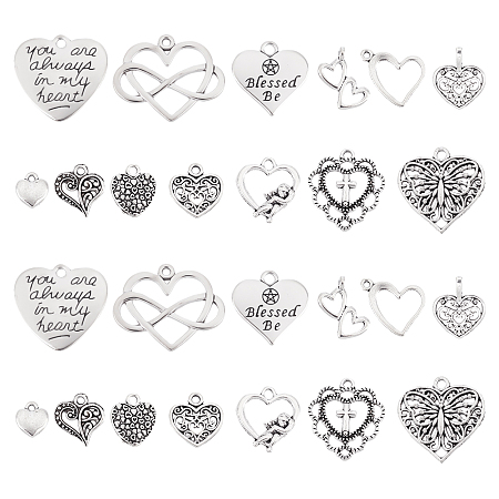 Arricraft 130pcs 13 style Alloy Pendants, Heart with Angel & Cross & Butterfly, Antique Silver, 9.5~23x8~27x1~3mm, 10pcs/style