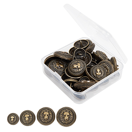 Olycraft Alloy Shank Button, Flat Round with Lion, Antique Bronze, 7.4x7.3x2.5cm, 40pcs/box