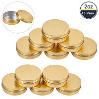 BENECREAT 15 Pack 2 OZ Tin Cans Screw Top Round Aluminum Cans Screw Containers Tins with Lids- Great for Store Spices, Candies, Tea or Gift Giving (Gold)