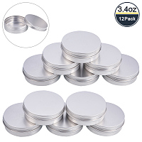 BENECREAT 12 Pack 3.4 OZ Tin Cans Screw Top Round Aluminum Cans Screw Lid Containers - Great for Store Spices, Candies, Tea or Gift Giving (Platinum)