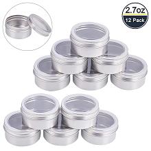 BENECREAT 12 Pack 2.7 OZ Tin Cans Screw Top Round Aluminum Cans Screw Lid Containers with Clear Window - Great for Store Spices, Candies, Tea or Gift Giving (Platinum)