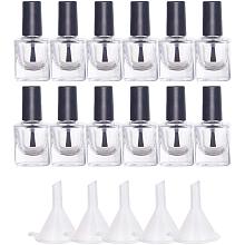 BENECREAT 12PCS 10ml Empty Nail Polish Bottles Transparent Glass Nail Varnish Bottles with Brushes, 5PCS Funnel Hopper