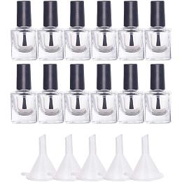 BENECREAT 12PCS 10ml Empty Nail Polish Bottles Transparent Glass Nail Varnish Bottles with Brushes, 5PCS Funnel Hopper