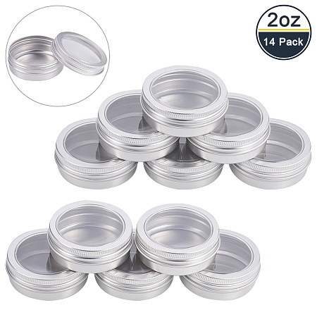 BENECREAT 14 Pack 2 OZ Tin Cans Screw Top Round Aluminum Cans Screw Lid Containers with Clear Window - Great for Store Spices, Candies, Tea or Gift Giving (Platinum)