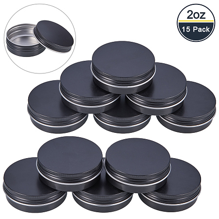 BENECREAT 15 Pack 2 OZ Tin Cans Screw Top Round Aluminum Cans Screw Containers Tins with Lids- Great for Store Spices, Candies, Tea or Gift Giving (Black)