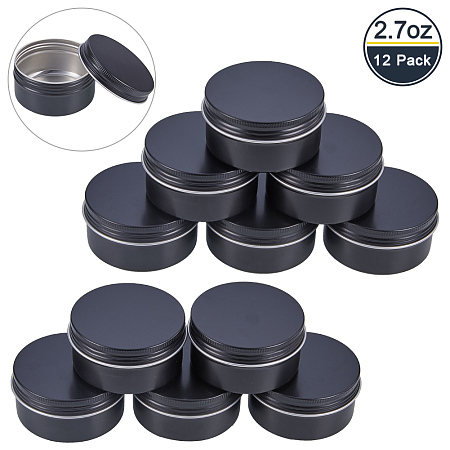 BENECREAT 12 Pack 2.7 OZ Tin Cans Screw Top Round Aluminum Cans Screw Containers Tins with Lids- Great for Store Spices, Candies, Tea or Gift Giving (Black)
