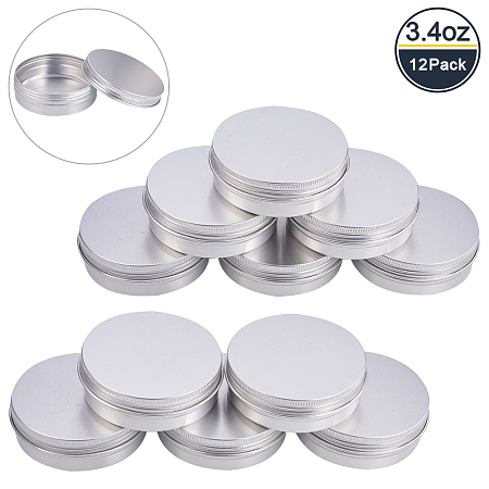 BENECREAT 12 Pack 3.4 OZ Tin Cans Screw Top Round Aluminum Cans Screw Lid Containers - Great for Store Spices, Candies, Tea or Gift Giving (Platinum)