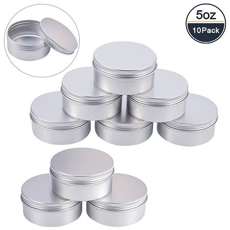 BENECREAT 10 Pack 5 OZ Tin Cans Screw Top Round Aluminum Cans Screw Lid Containers - Great for Store Spices, Candies, Tea or Gift Giving (Platinum)