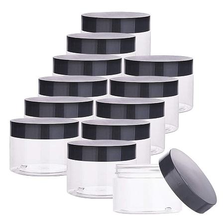 PandaHall Elite 12 pcs 120ml(4 Oz) Empty Clear Plastic Slime Storage Favor Jars Wide-Mouth Sample Containers Round Cosmetic Travel Pot with Black Screw Cap Lids for Beads Jewelry Make Up Nails Art