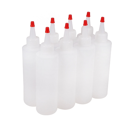 PandaHall Elite 6oz 8Pack Plastic Through-Hole Squeeze Bottles with Red Tip Caps for Crafts, Art, Glue, Multi Purpose