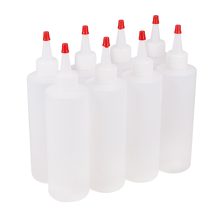 PandaHall Elite 8.4oz 8Pack Plastic Through-Hole Squeeze Bottles with Red Tip Caps for Crafts, Art, Glue, Multi Purpose