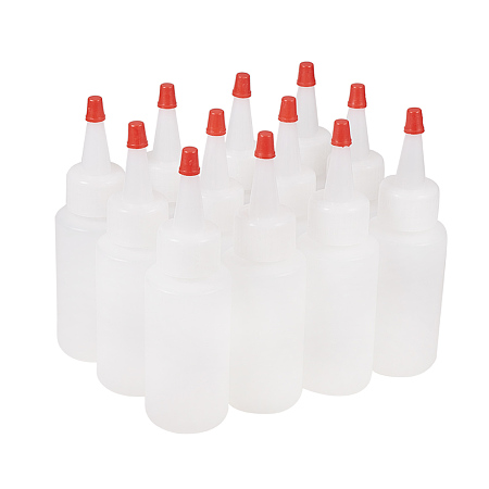 PandaHall Elite 2oz 12Pack Plastic Through-Hole Squeeze Bottles with Red Tip Caps for Crafts, Art, Glue, Multi Purpose
