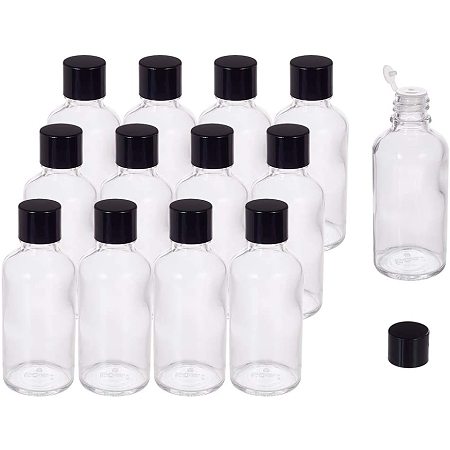BENECREAT 15 Pack 1.7Oz Boston Round Glass Bottle with Black Plastic Cap and Orifice Reducers for Essential Oils and Other Beauty Liquid