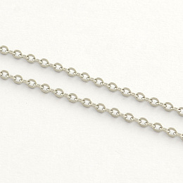 Honeyhandy 304 Stainless Steel Cable Chains, Soldered, Flat Oval, Stainless Steel Color, 1.5x1x0.3mm