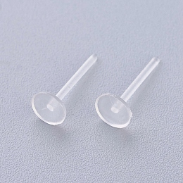 Honeyhandy Plastic Stud Earring Findings, Flat Round, Clear, 12x5mm