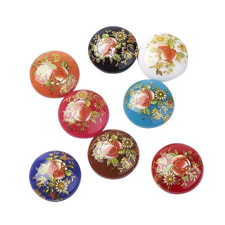NBEADS 10PCS 25MM Flat Back Printed Flower Pattern Glass Half Round Dome Cabochons for Photo Craft Jewelry Making