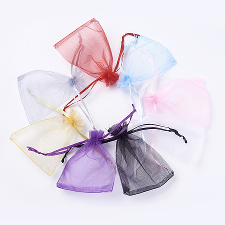 Honeyhandy 8 Colors Organza Bags, with Ribbons, Rectangle, Mixed Color, 12x9cm, 25pcs/color, 200pcs/set