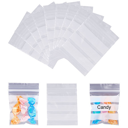 PandaHall Elite 300pcs Clear Resalable Zipper Poly Bags with Write-On Strips OPP Plastic Bags of Candy Cookie Treat, 2.7 x 1.9