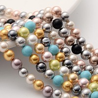 ARRICRAFT Shell Pearl Colorful Beads Strands, Round, Grade AB, Mixed Color, 6mm, Hole: 0.8mm, about 29~30pcs/strand, 8.2 inches(21cm)