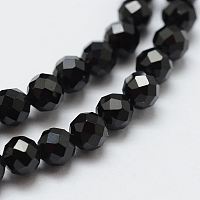 Honeyhandy Natural Black Spinel Beads Strands, Faceted, Round, 3mm, Hole: 0.5mm, about 132pcs/strand, 14.8 inch