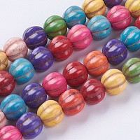 Synthetic Turquoise Beads Strands, Pumpkin, Dyed, Mixed Color, 9x10.5mm, Hole: 1mm; about 45pcs/strand, 15.94 inches(40.5cm)