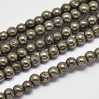 Honeyhandy Natural Pyrite Round Beads Strands, Grade A, 3mm, Hole: 1mm, about 130pcs/strand, 16 inch