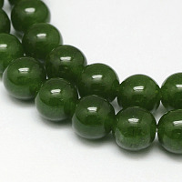 Honeyhandy Natural TaiWan Jade Bead Strands, Dyed, Round, Dark Green, 8mm, Hole: 1mm, about 48pcs/strand, 15.5 inch