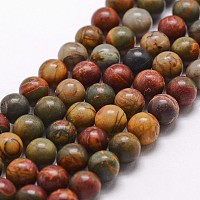 Honeyhandy Natural Picasso Stone/Picasso Jasper Bead Strands, Round, 6mm, Hole: 1mm, about 68pcs/strand, 15 inch
