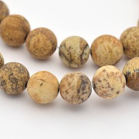 Honeyhandy Natural Picture Jasper Beads Strands, Frosted, Round, 4mm, Hole: 1mm, about 95pcs/strands, 15.3 inch