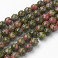 Honeyhandy Natural Unakite Bead Strands, Round, 8~8.5mm, Hole: 1mm, about 45~47pcs/strand, 14.9 inch(38cm)
