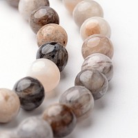 Honeyhandy Round Natural Bamboo Leaf Agate Bead Strands, 6mm, hole: 1mm, about 63~65pcs/strand, 15 inch