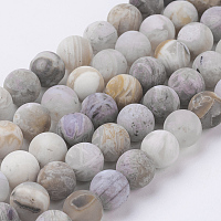 Honeyhandy Natural Bamboo Leaf Agate Beads Strands, Frosted, Round, 8mm, Hole: 0.8mm, about 47pcs/strand, 15.3 inch(39cm)